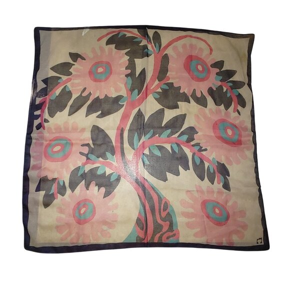 Vintage Italian Floral Polyester Scarf Bold Pink Blue Design 27 by 27 Inches - Picture 8 of 11